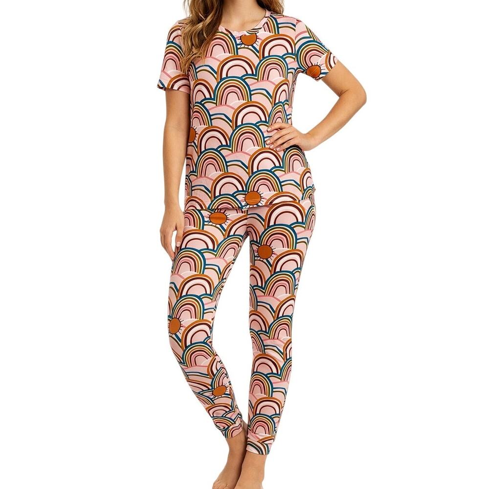 Pink Chicken Rainbow PJ Pajama Set Size Women's Medium